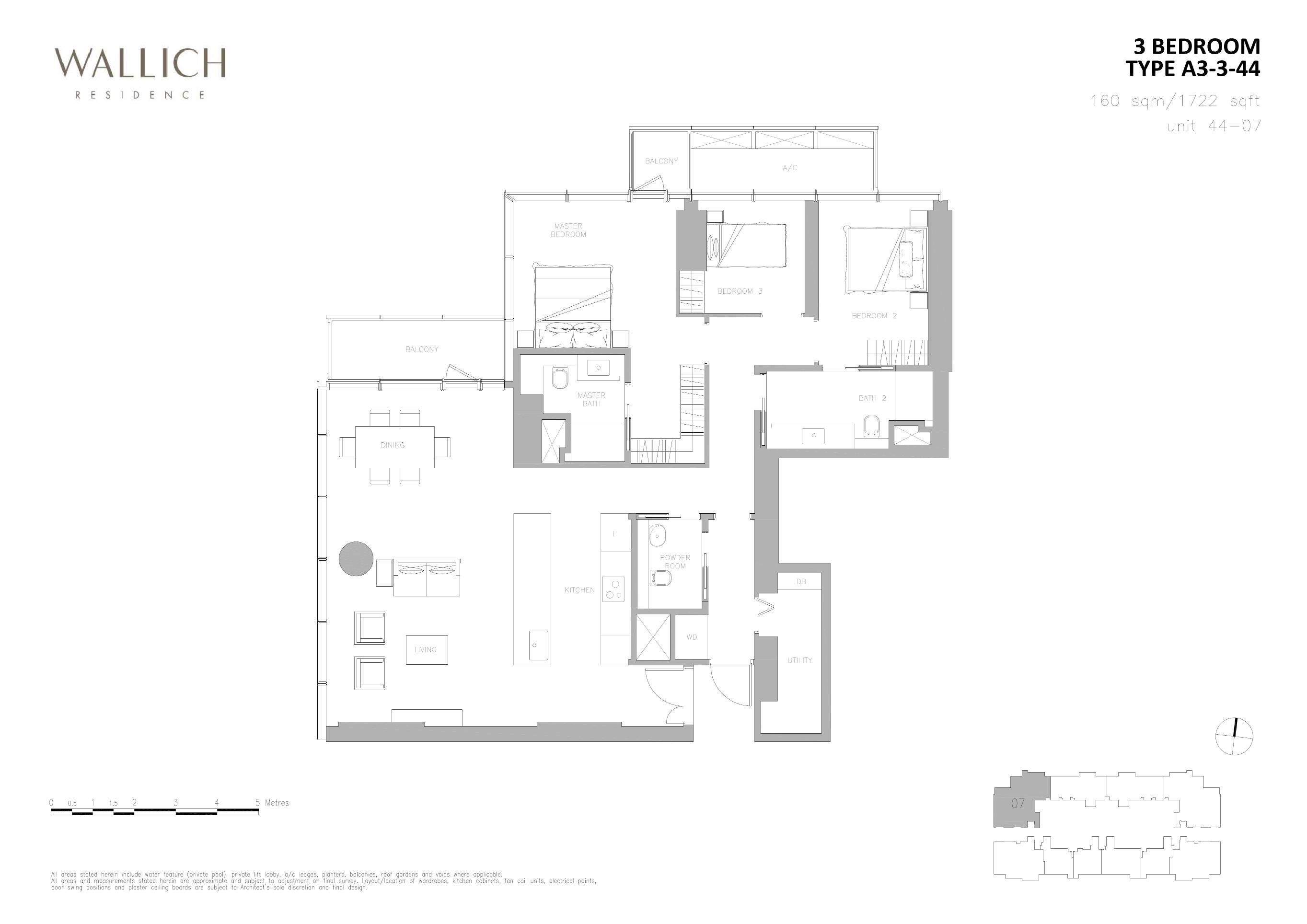 Wallich Residence 华利世家 A3-3-44 户型图